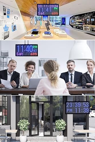 Miniatura 6 de Reloj de pared digital grande de doble cara de 20 x 11 pulgadas con control remoto, atenuación automática, visualización de temperatura y fecha,