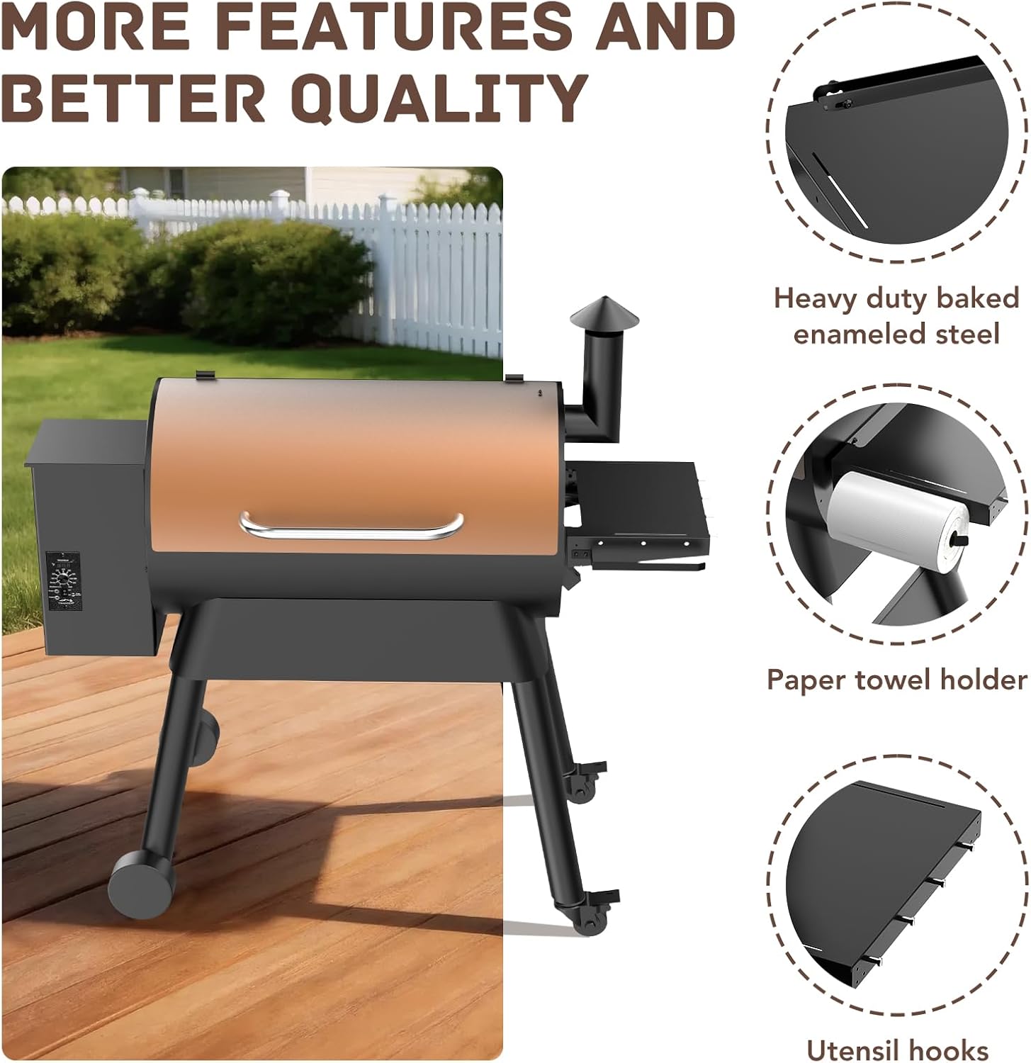 Folding Grill Side Shelf for Traeger Grills, Foldable Grill Shelf with Hooks & Paper Towel Holder for Traeger Pro 22, Pro 34, Pro 575, Pro 780 & Other, Grills Accessories to Add Storage Space