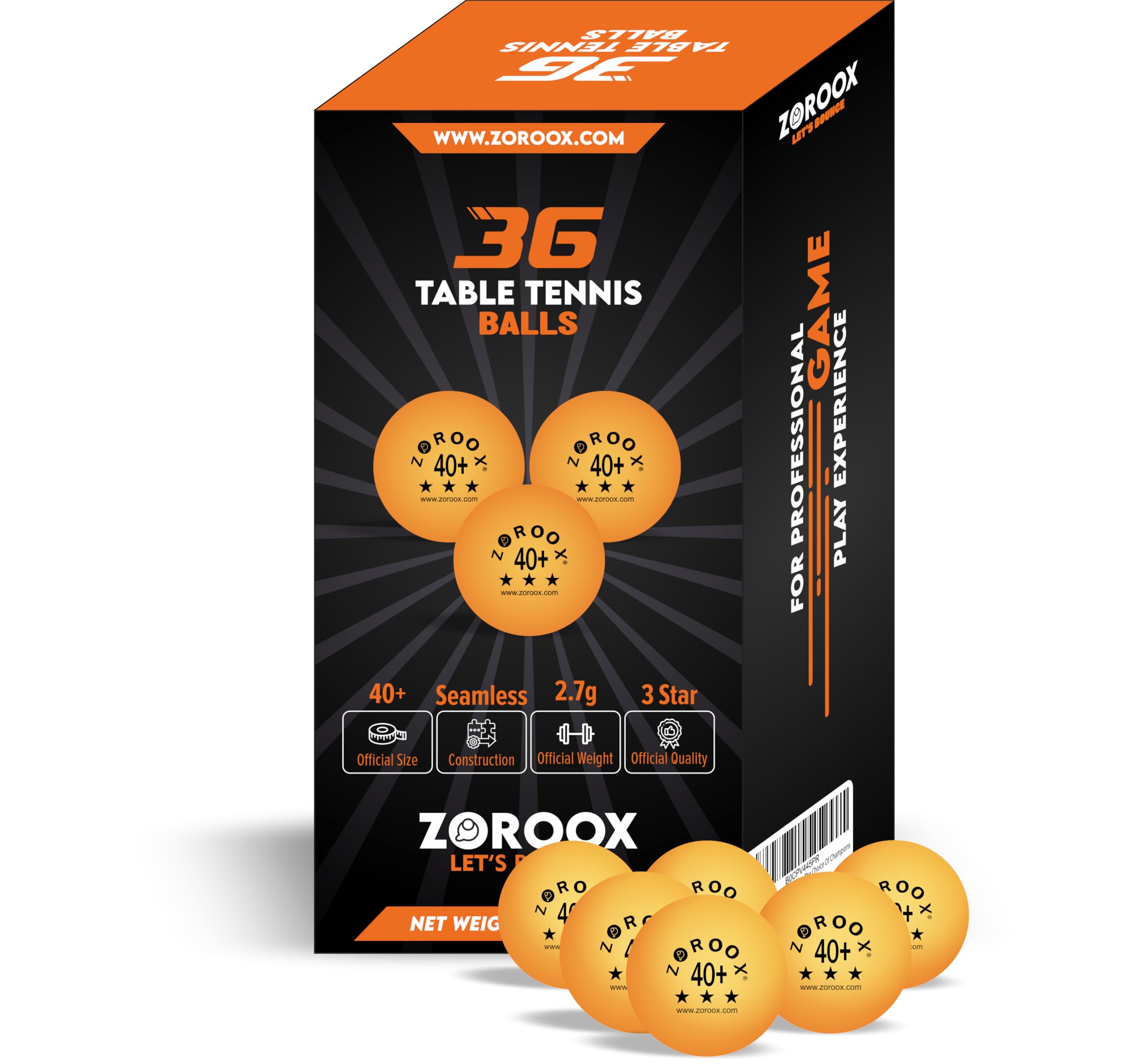 ZOROOX High-Performance 3-Star Table Tennis Balls - Pack of, Orange, 40+mm