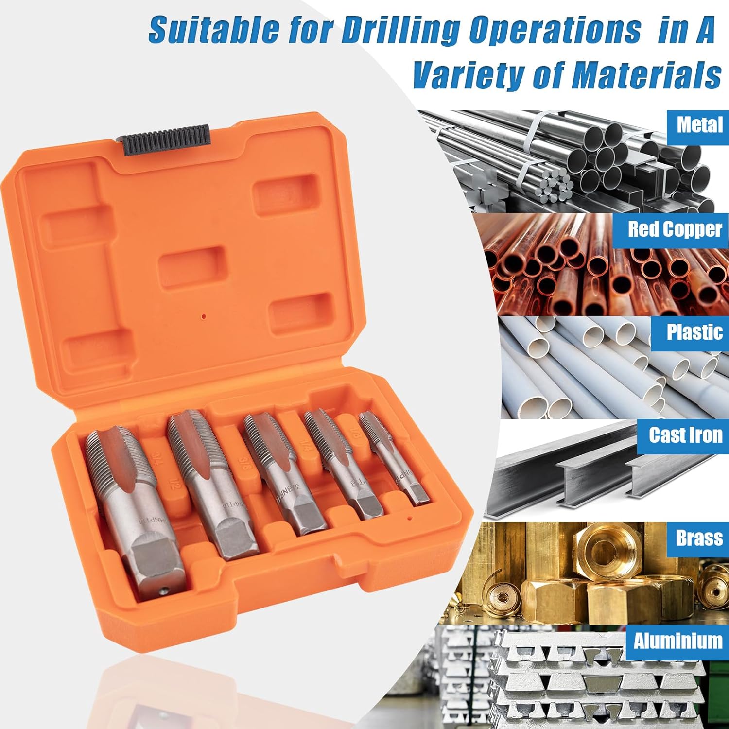 5-Piece NPT Pipe Tap Set, NPT Tap and Die Set with 1/8", 1/4", 3/8", 1/2" and 3/4" Sizes – Carbon Steel Hand Threading Tool for Plumbing, Mechanics, DIY Tasks, Delivers Clean Accurate Threads