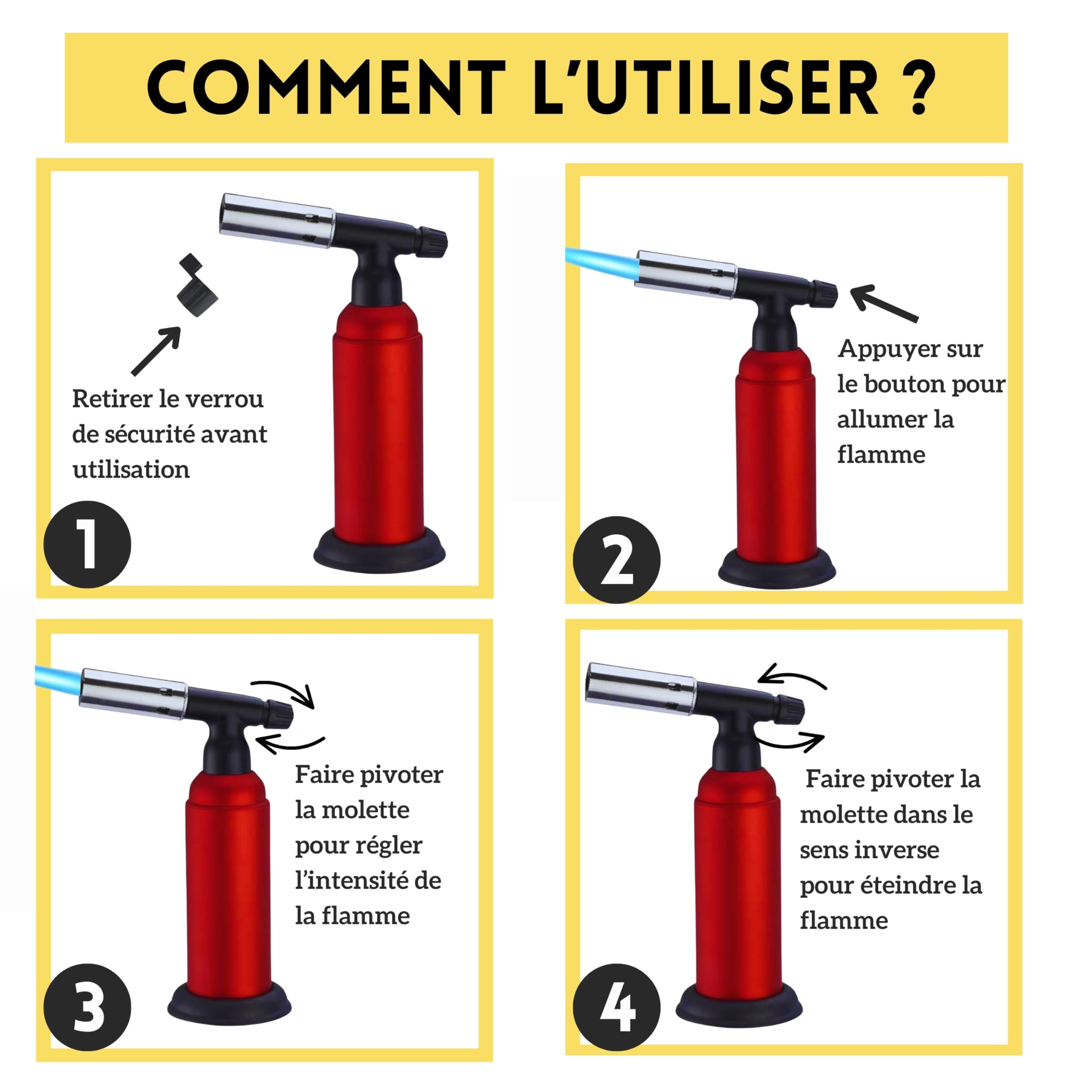 Chalumeau de cuisine - TRAHOO - Torche à gaz réglable - Sécurité