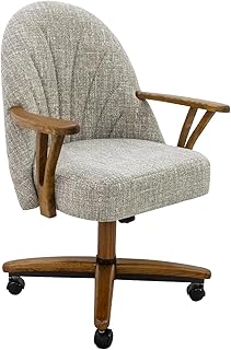 Chromcraft 4 Set of Caster Swivel Tilt Dinning Chairs, Luxe Casual Wooden Arm All-Metal Pedestal Base Chairs with Rolling Wheels for Kitchen(Fonzo Marble-Chestnut)