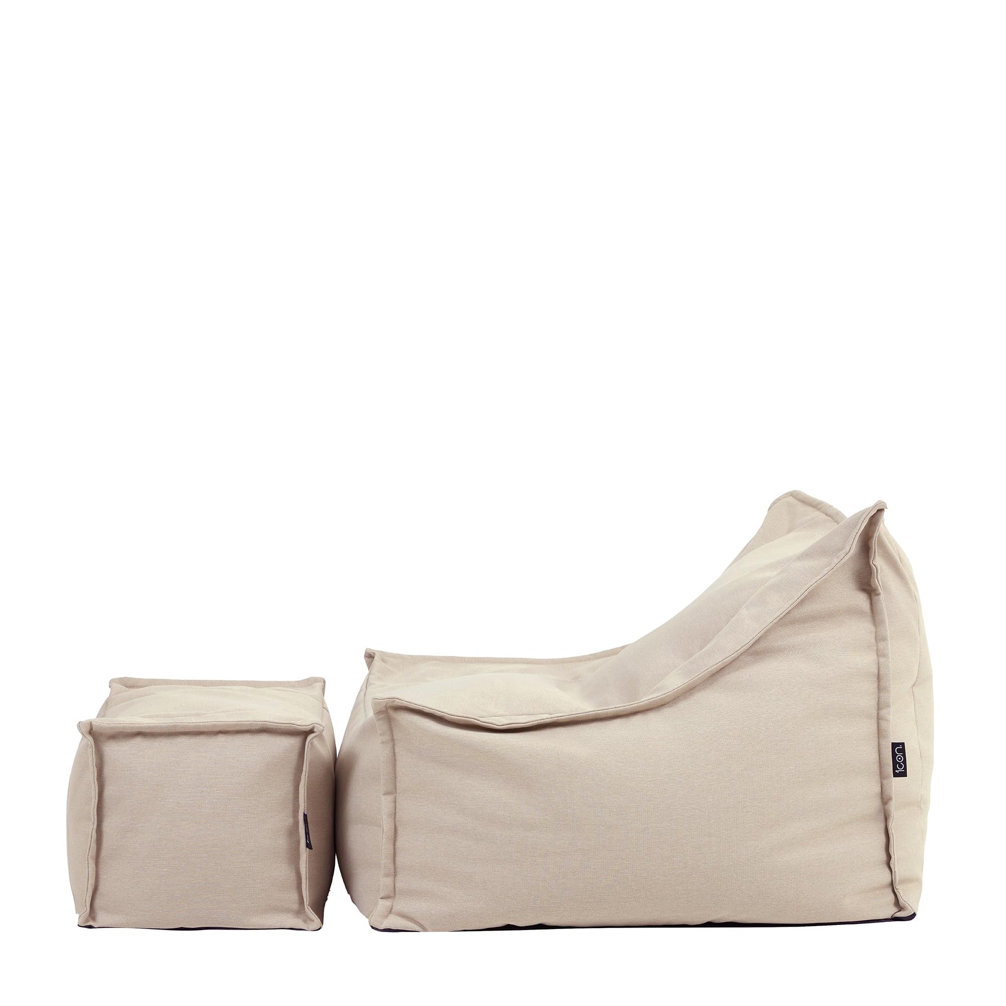 Icon Alto Outdoor Sitzsack Sessel mit Hocker, Beige, Olefin Stoff für Drinnen und Draußen, Riesen Sitzsack mit Füllung, Bequemer Sessel, Garten, Terrasse, Lounge, Wohnzimmer