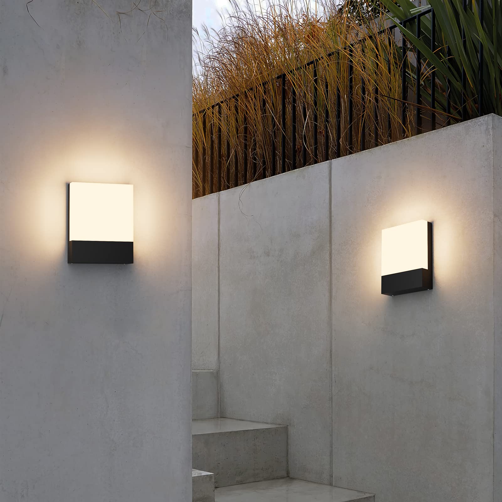 Klighten 2 Pezzi 24W LED Lampada da esterno IP65, Nero Applique 3000K | Applique da parete esterno 1500 lumen, Applique in alluminio+PC, Lampada da parete interno, Applique da esterno terrazzo