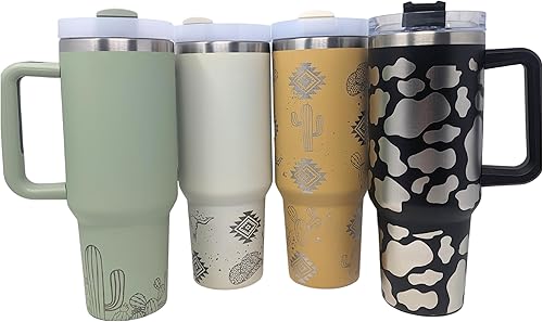 Miniatura 7 de FTB Creative Vaso mate suave de 40 onzas, diseño personalizado, acero inoxidable de doble pared, con tapa y popote (Desert Western, Iced)