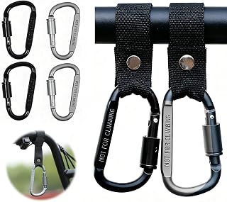 YENOVO 4 Pack Stroller Hooks, Carabiner Clips with Nylon Straps for Bicycle, Motorcycle, Wheelchair, Luggage, Scooter, Can be Used to Hang Diaper Bags, Helmets, Shopping Bags