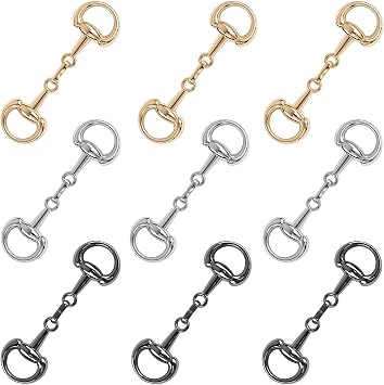 9Pcs Snaffle Bit Buckles, Alloy Horse Bit Buckle Double Bit Buckle for DIY Snaffle Bit Horse Jewelry Loafer Shoes, Necklaces Bracelets, Foldable Connecting Clasp 3 Colors