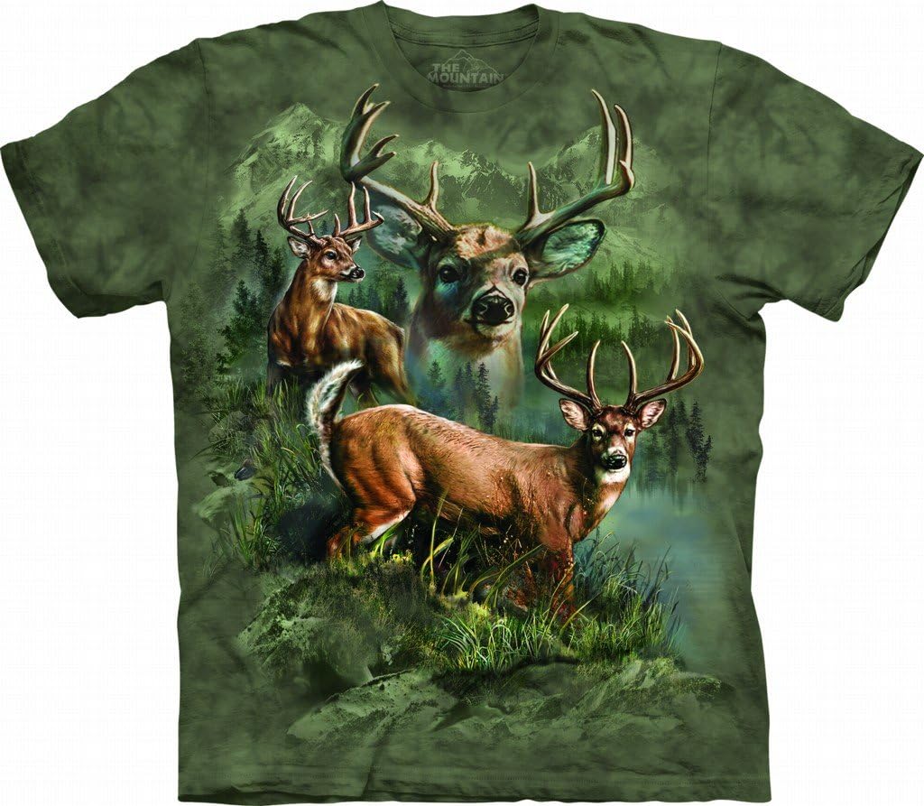 The Mountain Deer Collage Adult T-Shirt, Green, XL