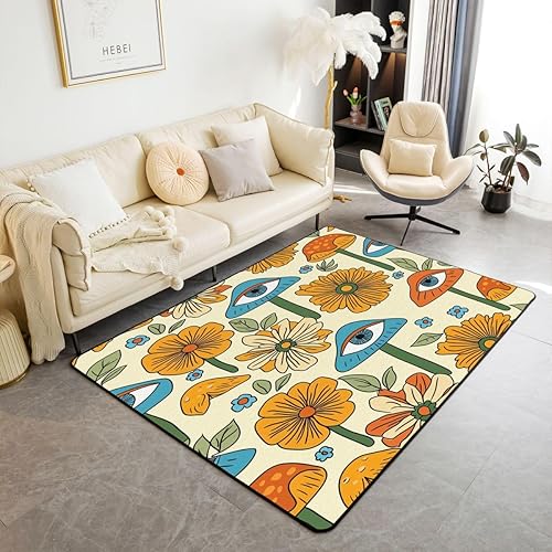 Miniatura 19 de 70S Groovy - Alfombra de área de flores de 3 x 5 pies para sala de estar junto a la cama, alfombra floral de arco iris bohemio para niños, niñas,