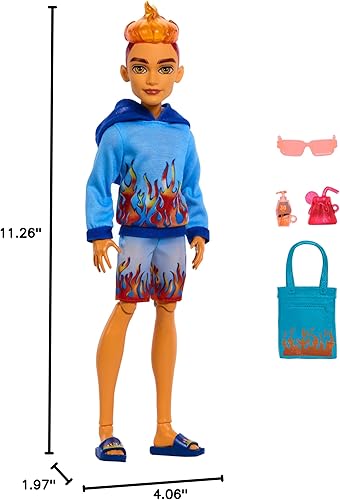 Vista 7 de Monster High Scare-adise Island Heath Burns Doll with Flame Hoodie, Swim Trunks & Beach Accessories Like Sunglasses