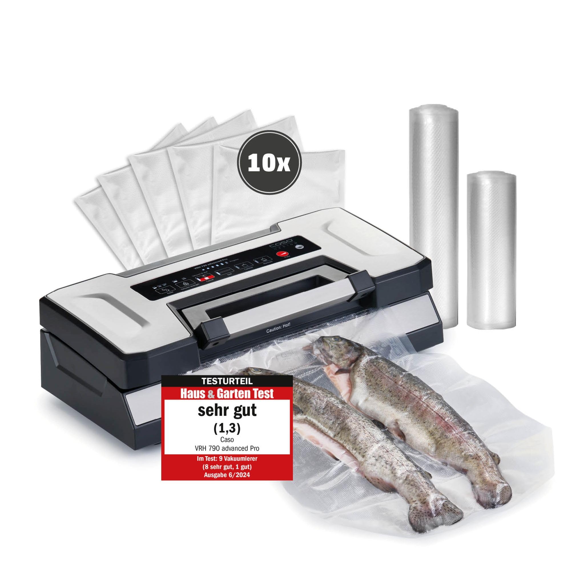 CASO VRH 790 advanced Pro – Profi‑Vakuumierer – 200 Nonstop‑Vorgänge – CASOTEK Liquid‑Funktion – doppelte Schweißnaht – inkl. Standboden‑Beutel
