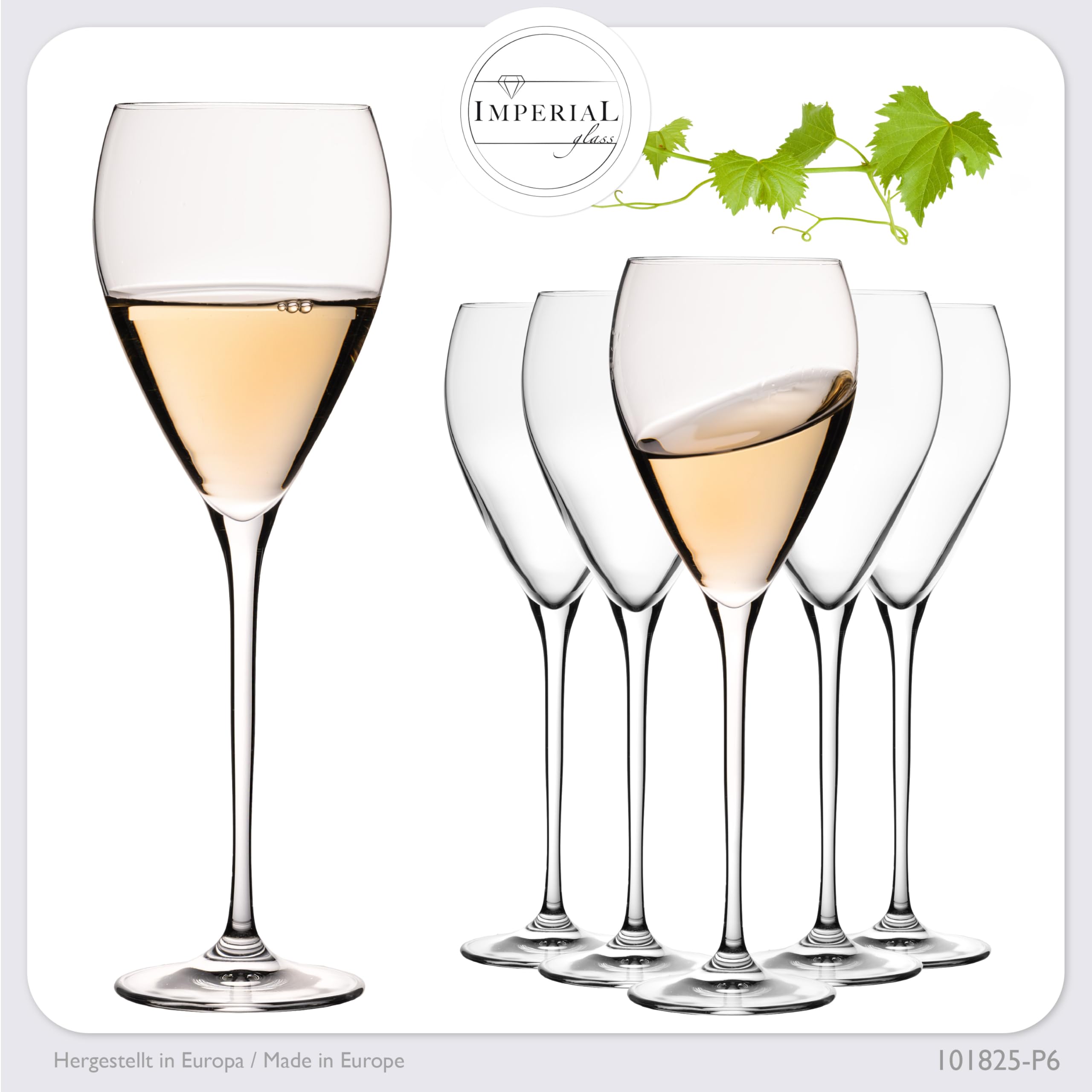 Imperial París - Juego de 6 copas de vino blanco en forma de gota (350 ml, aptas para lavavajillas)
