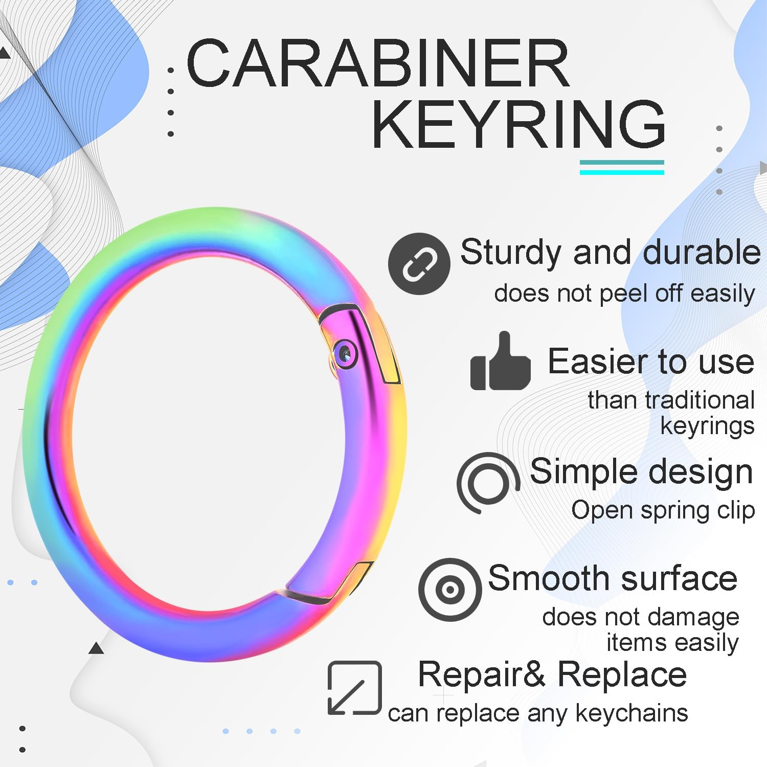 CooBigo 10Pack 1-1/4 Inch Large Round Rainbow Carabiner Clips, Metal Spring O Ring Keychain Rings for Purse Chain Ring Clip Dog Tags Clip Replacement Paracord Keychain Lanyard Leather DIY Crafts image 3
