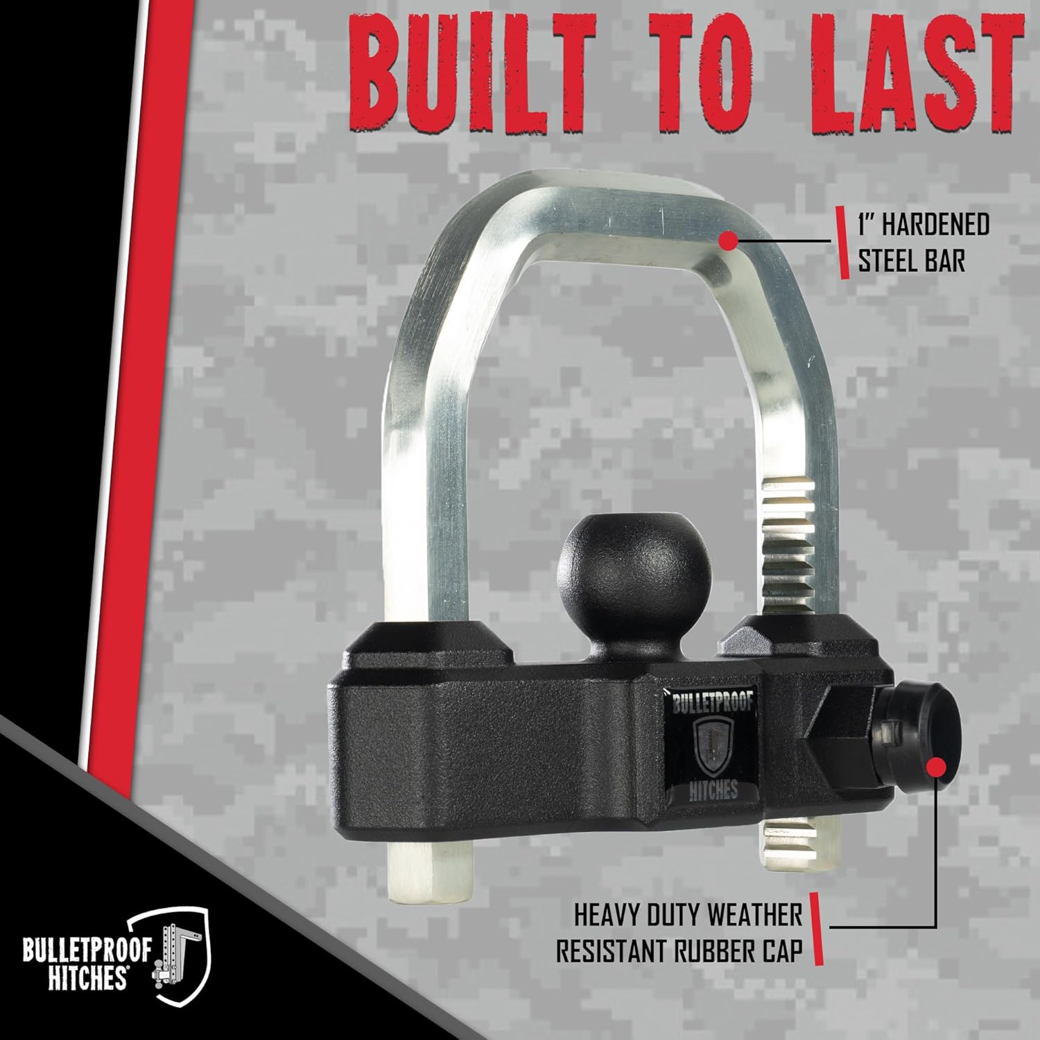 BulletProof Hitches - Extreme Duty Trailer Coupler Lock - Universal Trailer Lock with 1" Solid Steel Bar - Fits 1-7/8", 2" and 2-5/16" Couplers - Heat-Treated & Pick-Resistant