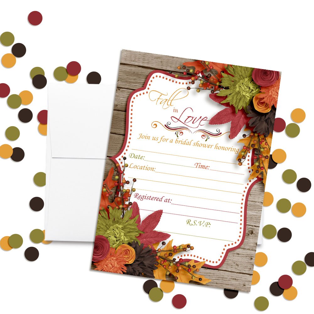Fall in Love Autumn Leaves Bridal Shower Invitations, 20 5