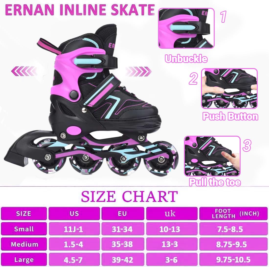 ERNAN Verstellbar Inliner für Kinder. Inline Skates,Verstellbare 4 Größen Inline Skates für Mädchen/Kinder/Jungen,für den Innen und Außenbereich