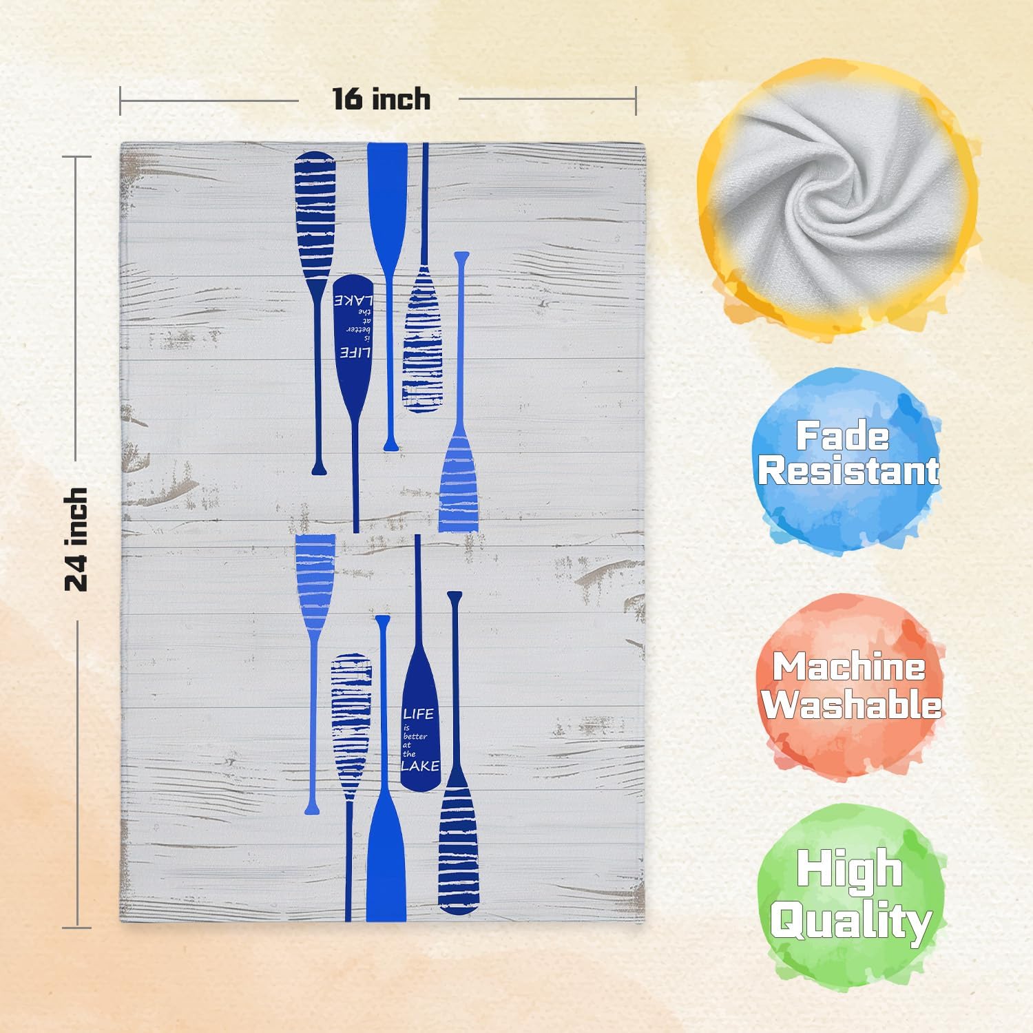 Lake House Decor, Lake Gifts Kitchen Towels, Gifts for Lakes Lovers Dish Tea Towels for Kitchen Decor, Navy Blue Boat Oar Decorative Hand Towels for Bathroom, 16x24 Inch - Image 5