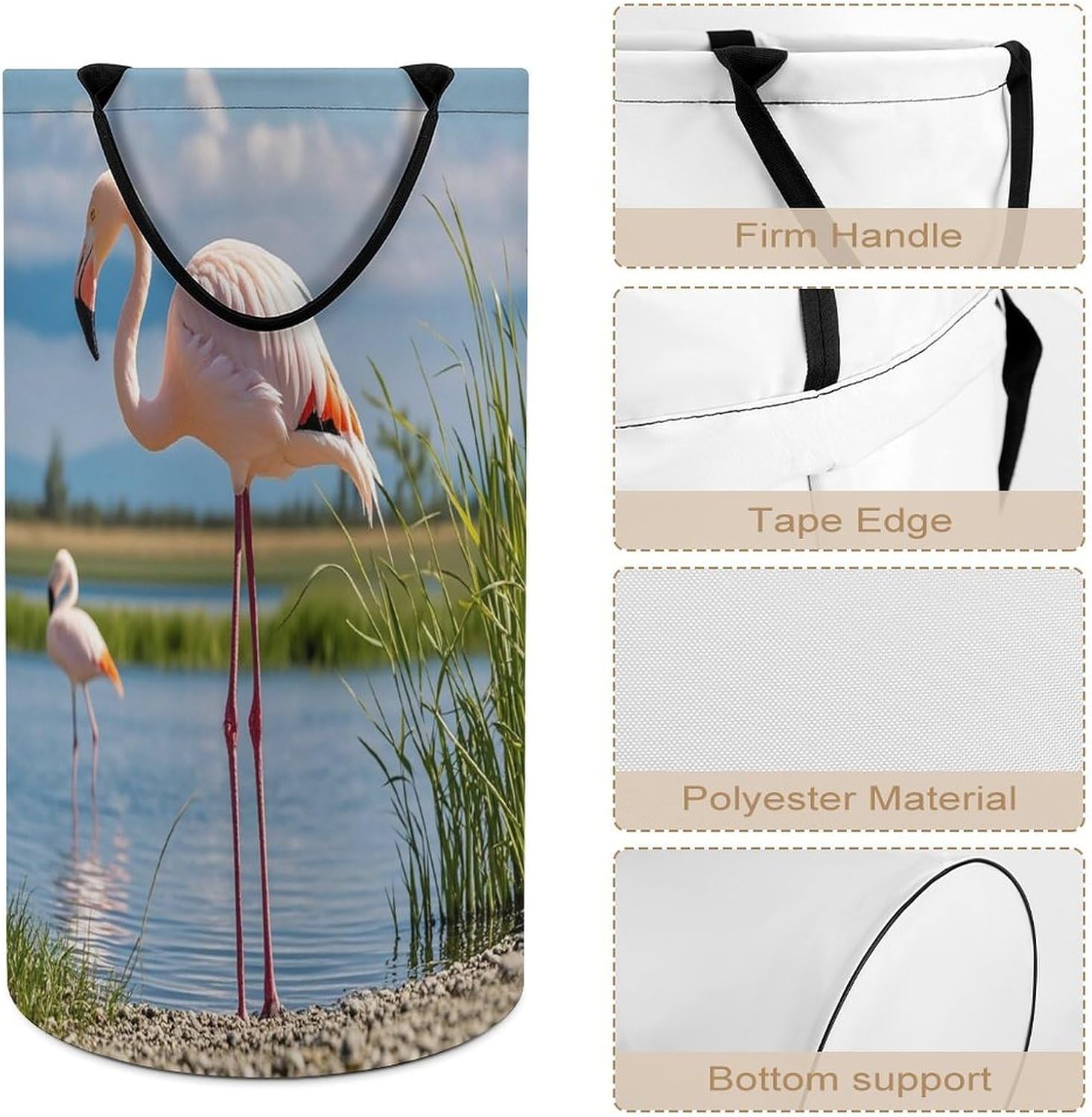 Flamingos Laundry Hamper Large Collapsible Laundry Basket with Handles Waterproof Clothes Hamper Portable Dirty Clothes Basket for Bedroom Laundry Room Closet Bathroom