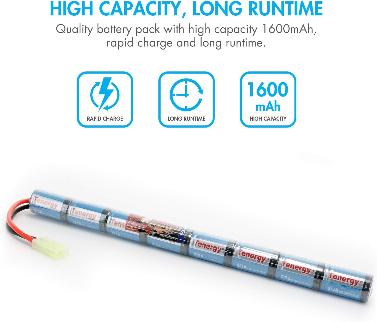 Tenergy Airsoft Battery 9.6V 1600mAh NiMH Stick Battery High Performance Stick Type Batteries w/Mini Tamiya Connector for Airsoft Gun AK47 Rifles : Sports & Outdoors