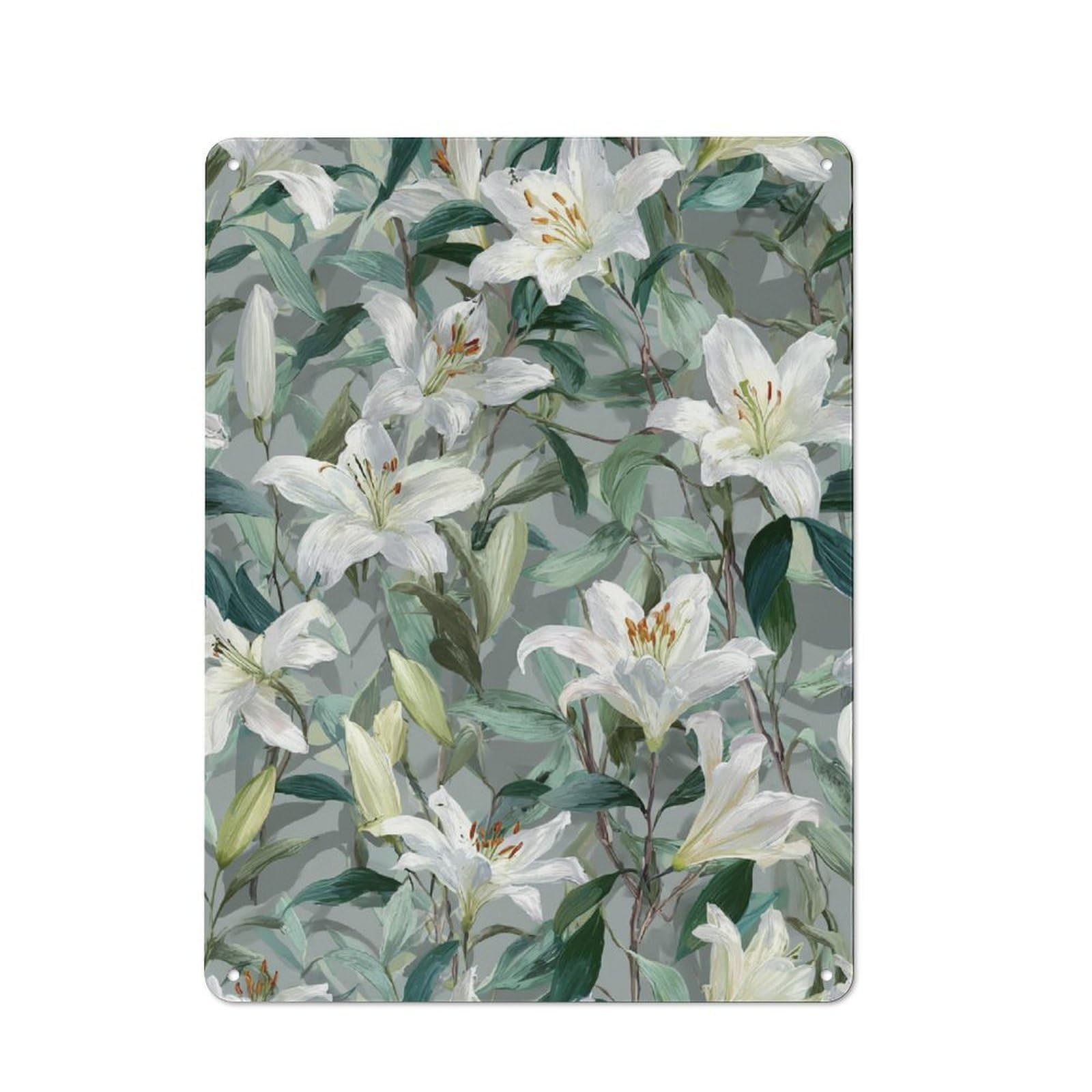Junmoney White Lily Floral Pattern Tin Sign 40X30cm With For Bar Or Restaurant, Retro Decor, For Garage, Workshop And Man Cave Decoration