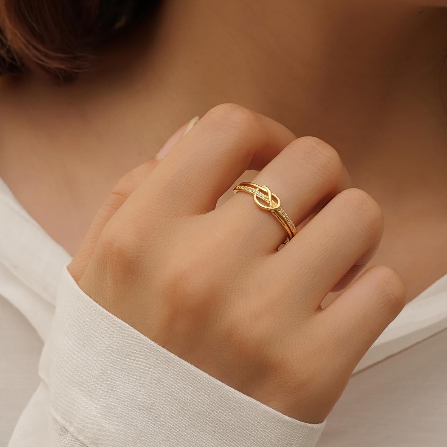 Heart Knot Ring for Women 925 Sterling Silver Cubic Zirconia Stackable Engagement Wedding Ring Jewelry Gift for Graduation Party Birthday Mothers Day Valentines Day Christmas