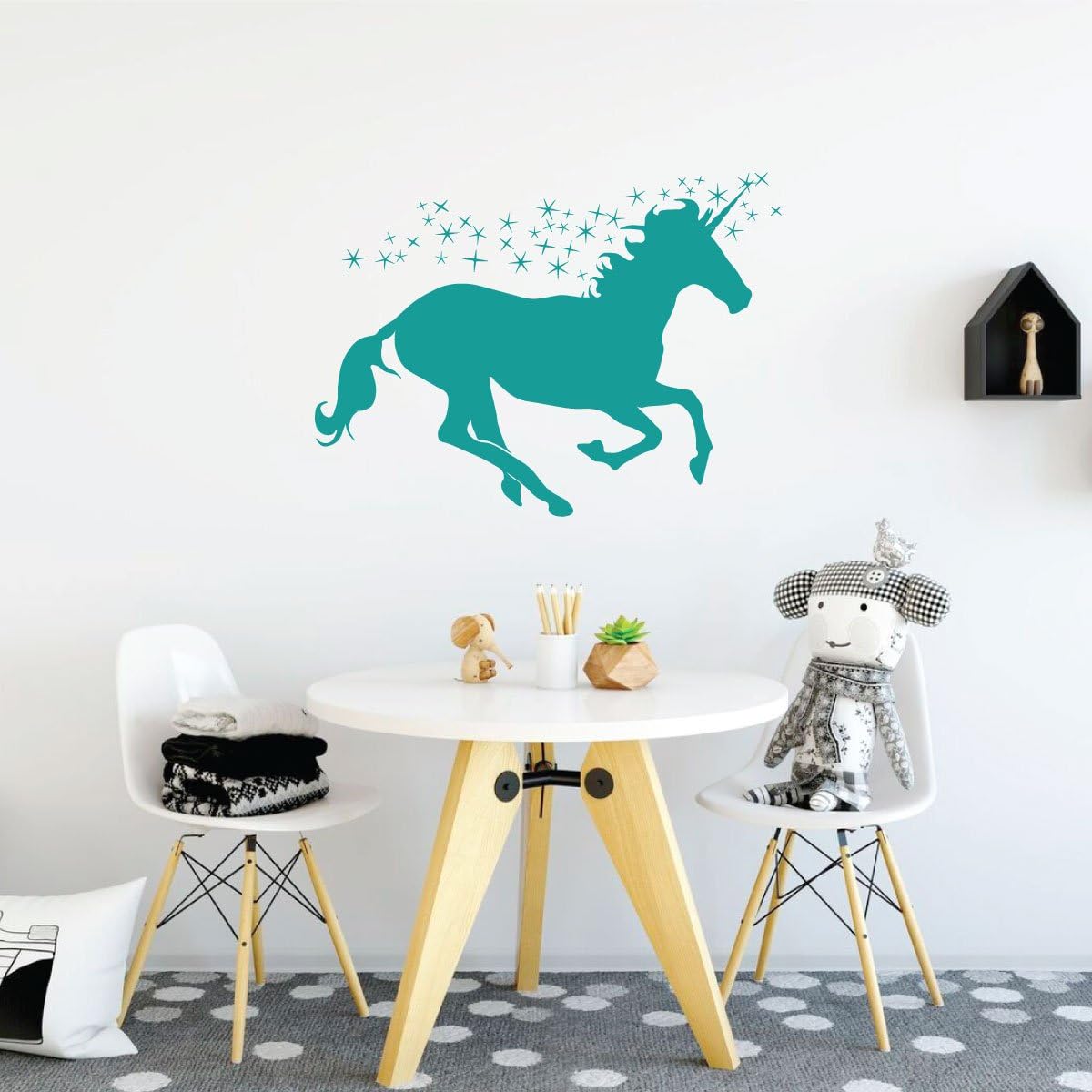 Turquoise Unicorn Wall Decor Vinyl Decal for Girl's Bedroom, Playroom or Bathroom - Baby's Nursery Decoration