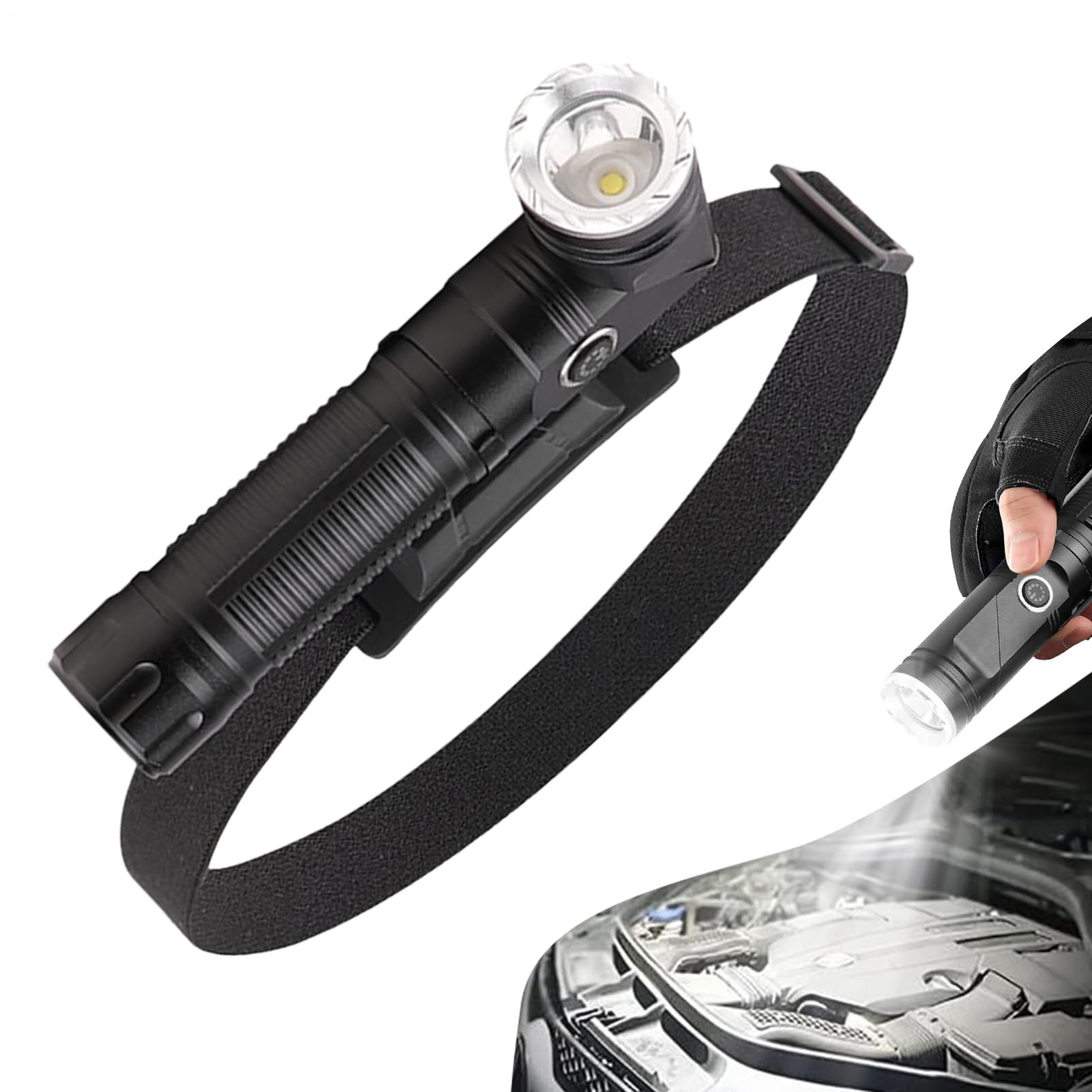 Linterna frontal LED USB recargable con cabezal giratorio de 90 grados para camping 8