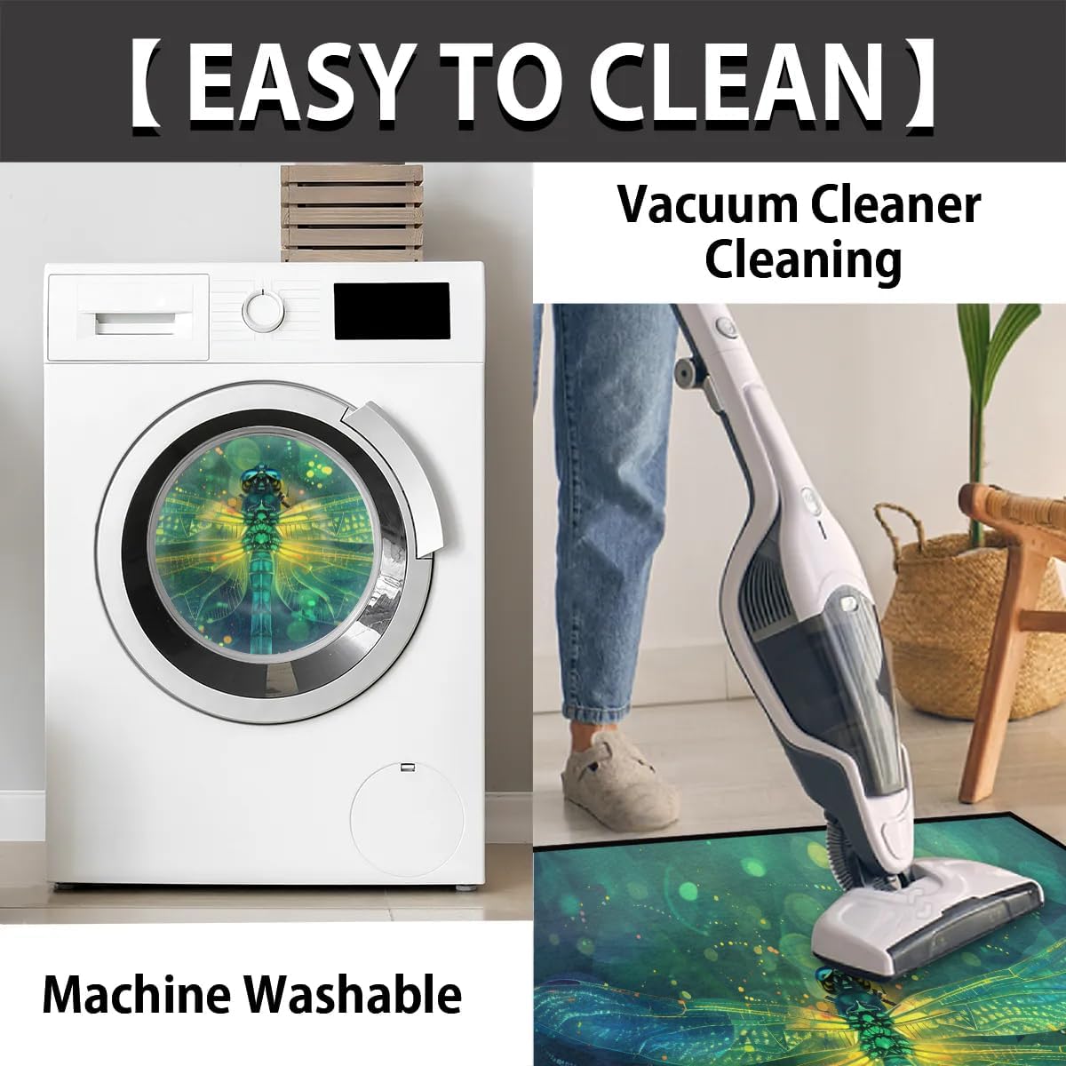 cfpolar Half Round Door Mat Dragonfly Animal Green Non-Slip Semi Circle Area Rug Washable Half Moon Hearth Rugs for Indoor Outdoor Bathroom Kitchen Patio Runner Mat Laundry Room Home Decoration