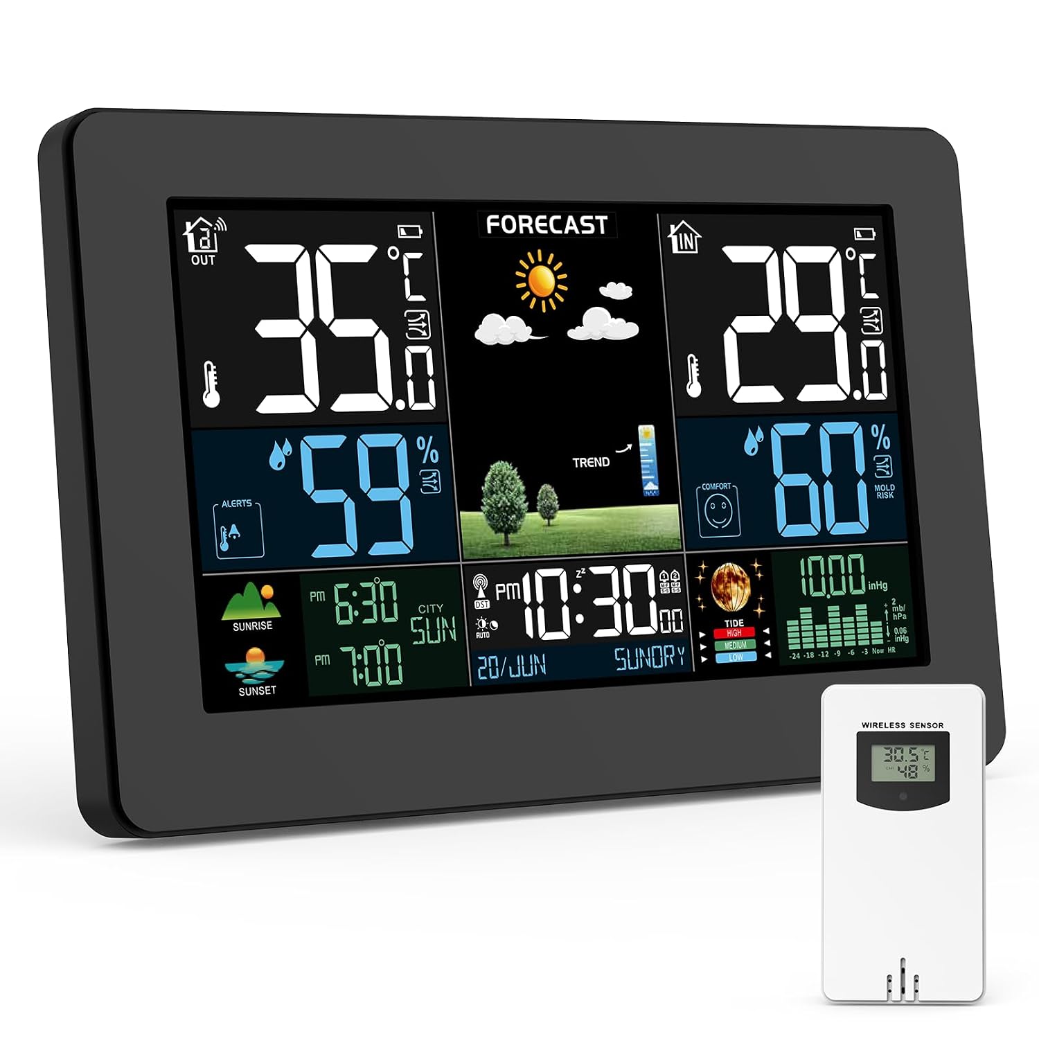 PURLINE WS07N Stazione Meteo Con Touch Screen E Sensore Esterno - Termometro, Igrometro, Sveglia - 20x13x3 Cm - 3