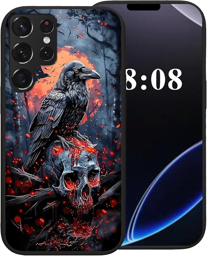 for Samsung Galaxy S25 Ultra Case,Black Soft TPU Silicone Shockproof Protection Cover Phone Case for Galaxy S25 Ultra 2025 6.8 inch Cute Amusing Pattern | Crow Skull