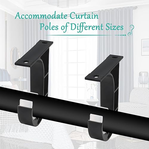 Miniatura 3 de Rierdge 4 soportes resistentes para barra de cortina individuales, para montaje en techo, para barra de cortina de aproximadamente 1 pulgada,