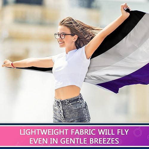 Miniatura 6 de Bandera del orgullo asexual de 3 x 5 pies, collar asexual gratuito incluido, se ve muy bien en ambos lados, bandera asexual LGBT grande con ojales