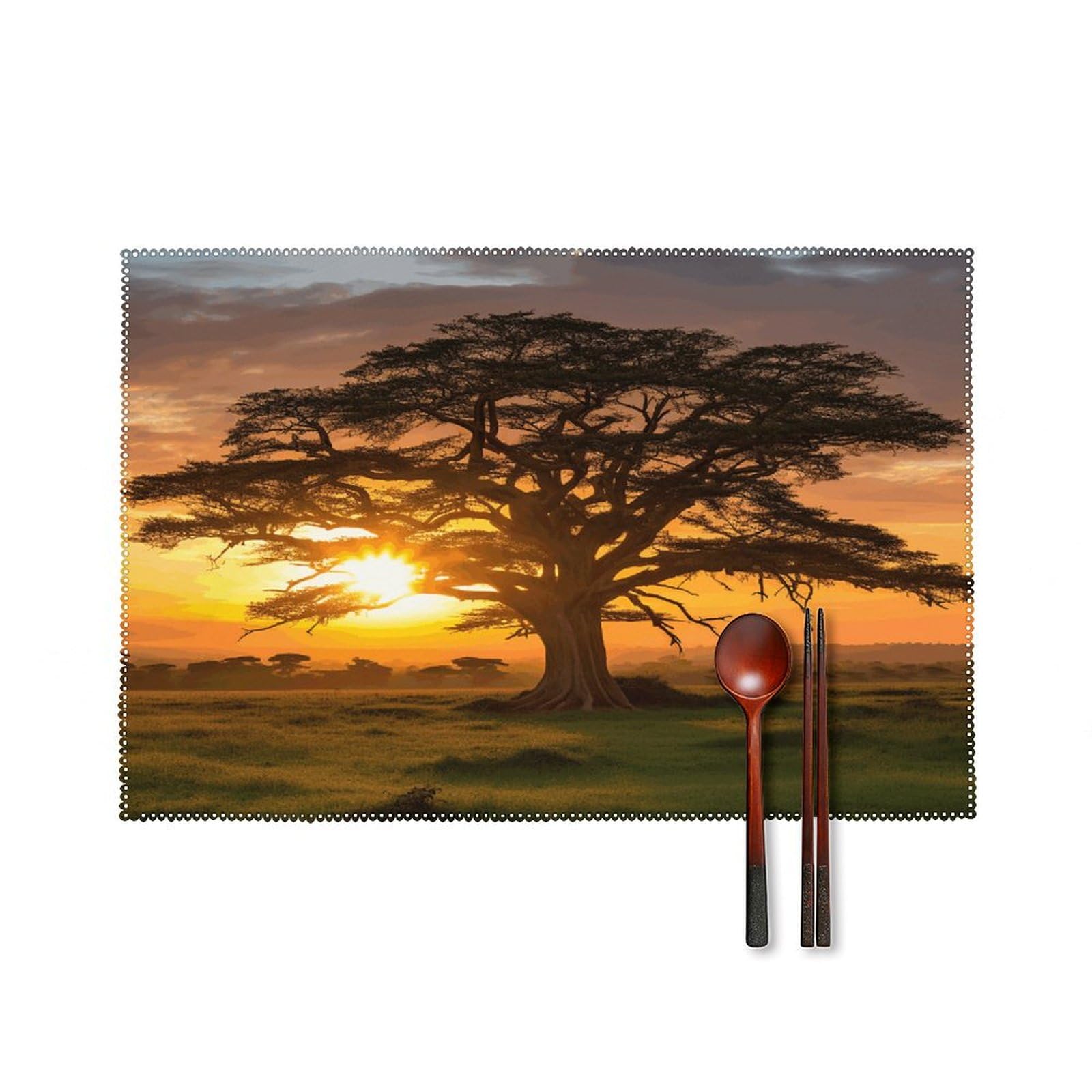 Sets de table carrés thermorésistants anti-tache en toile Motif arbre lot de 6