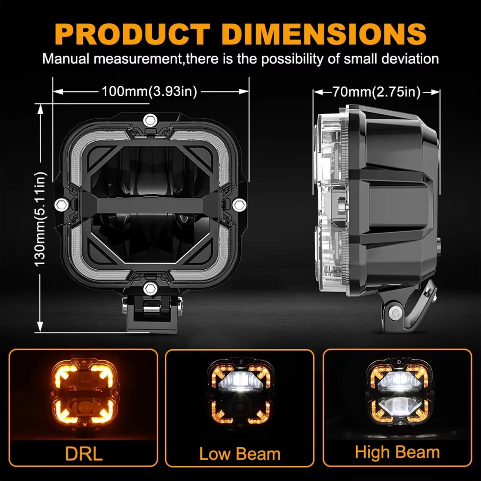 Faro Principal Barra De Luz LED Obra Lámpara Led Ámbar DRL 12v Foco Conducción Para Camioneta Respaldo Todoterreno Motor Coche SUV ATV Faros Delanteros(1pair B)