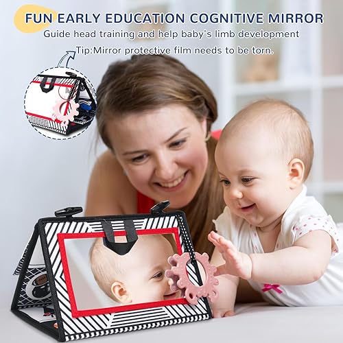 Miniatura 2 de Dcsioike Espejo para el tiempo boca abajo, juguetes para bebés de 0-3-6-12 meses, juguete para recién nacido, con alto contraste, libro sensorial