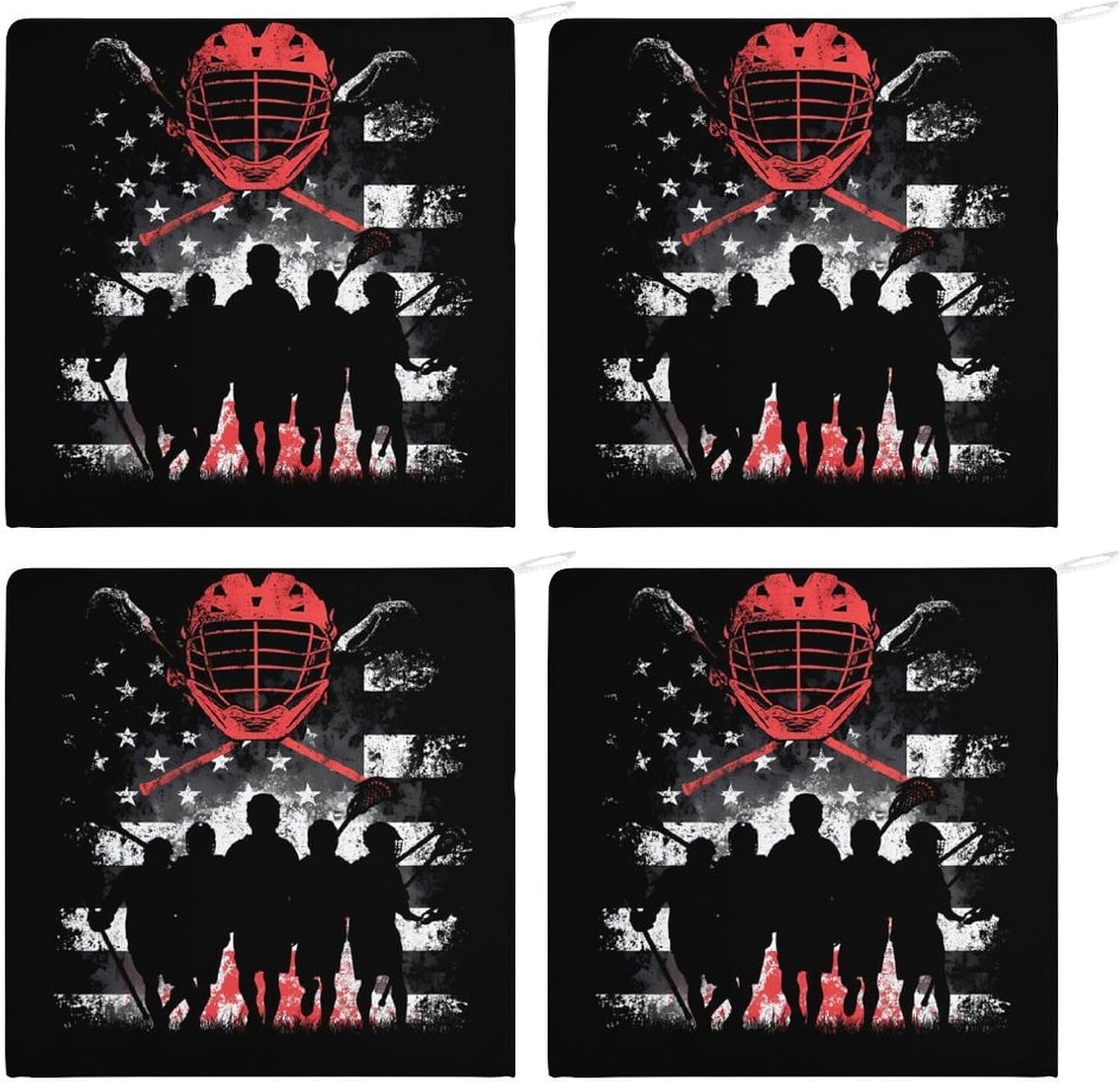 US Flag Lacrosse Microfiber Hand Towels for Bathroom Soft Absorbent Bath Kitchen Towel with Hanging Loop 4PCS