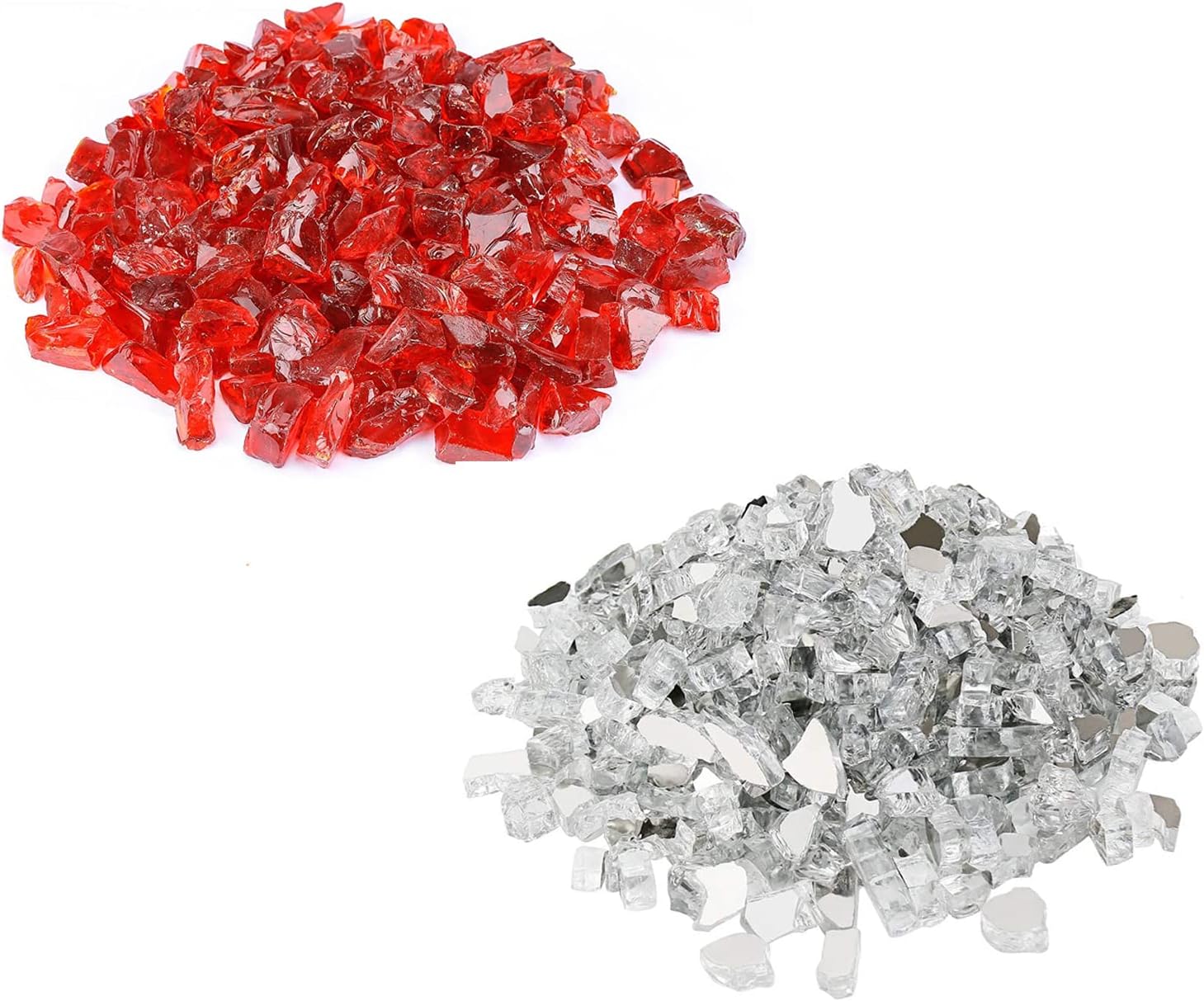 GRISUN Fire Glass for Fire Pit, 1/2 Inch Mix 20 Pounds High Luster Reflective Tempered Glass Rocks for Natural or Propane Fireplace, Safe for Outdoors and Indoors Firepit Glass