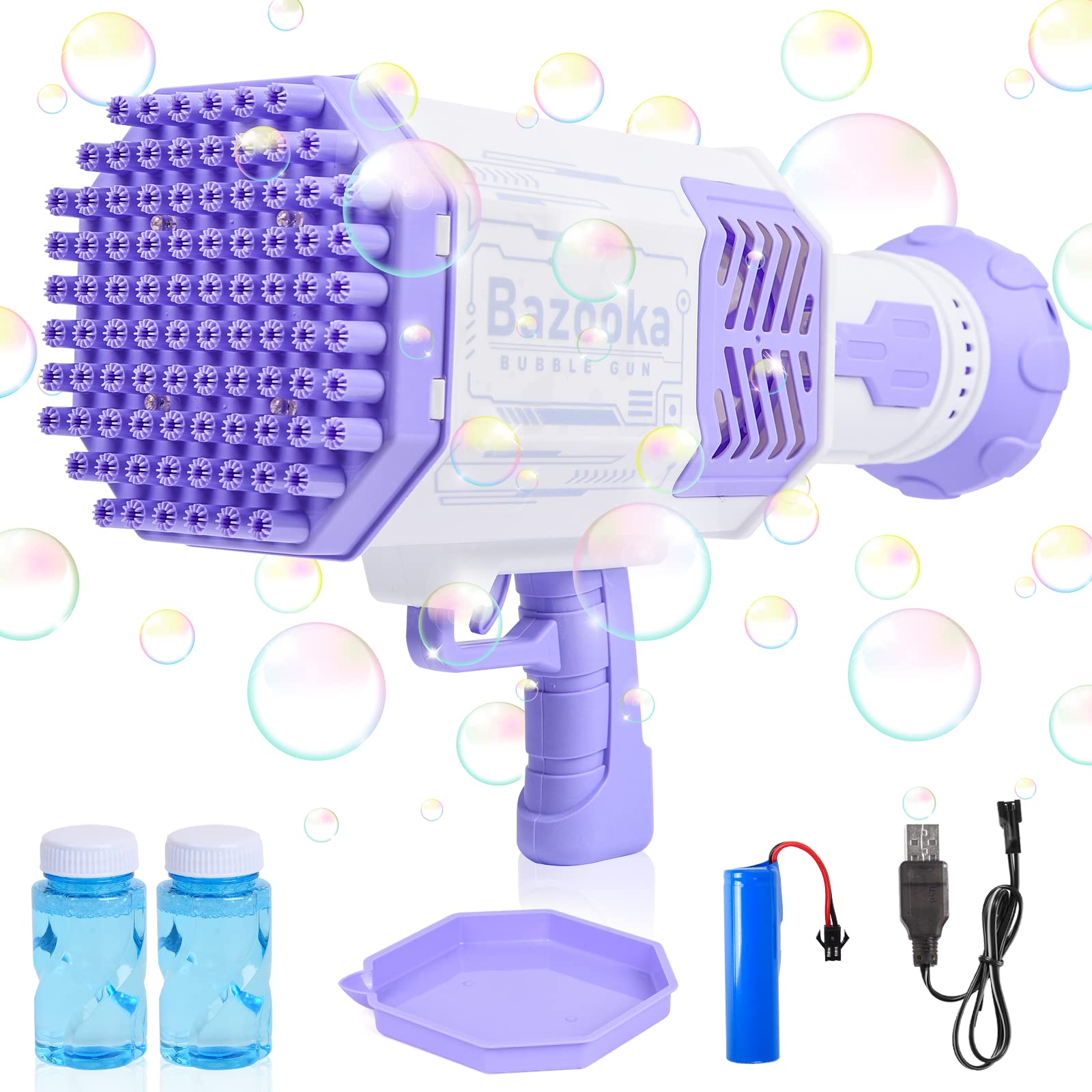 Herefun Juego de pompas de jabón para niños, Pistola de Burbujas con 88 Agujeros, Juego de Varita de jabón para Fiesta de cumpleaños Infantil, Regalos para niños Fiesta en el jardín Favores Carnaval