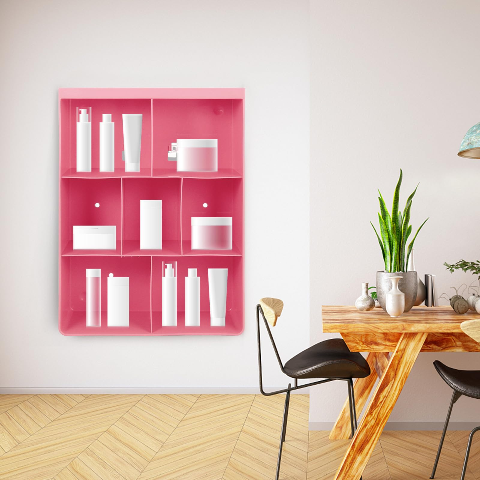Estante de almacenamiento montado en la pared, organizador grande rosa para baño, cocina, dormitorio, fácil de instalar, estante de pared sin perforación para cosméticos, toallas