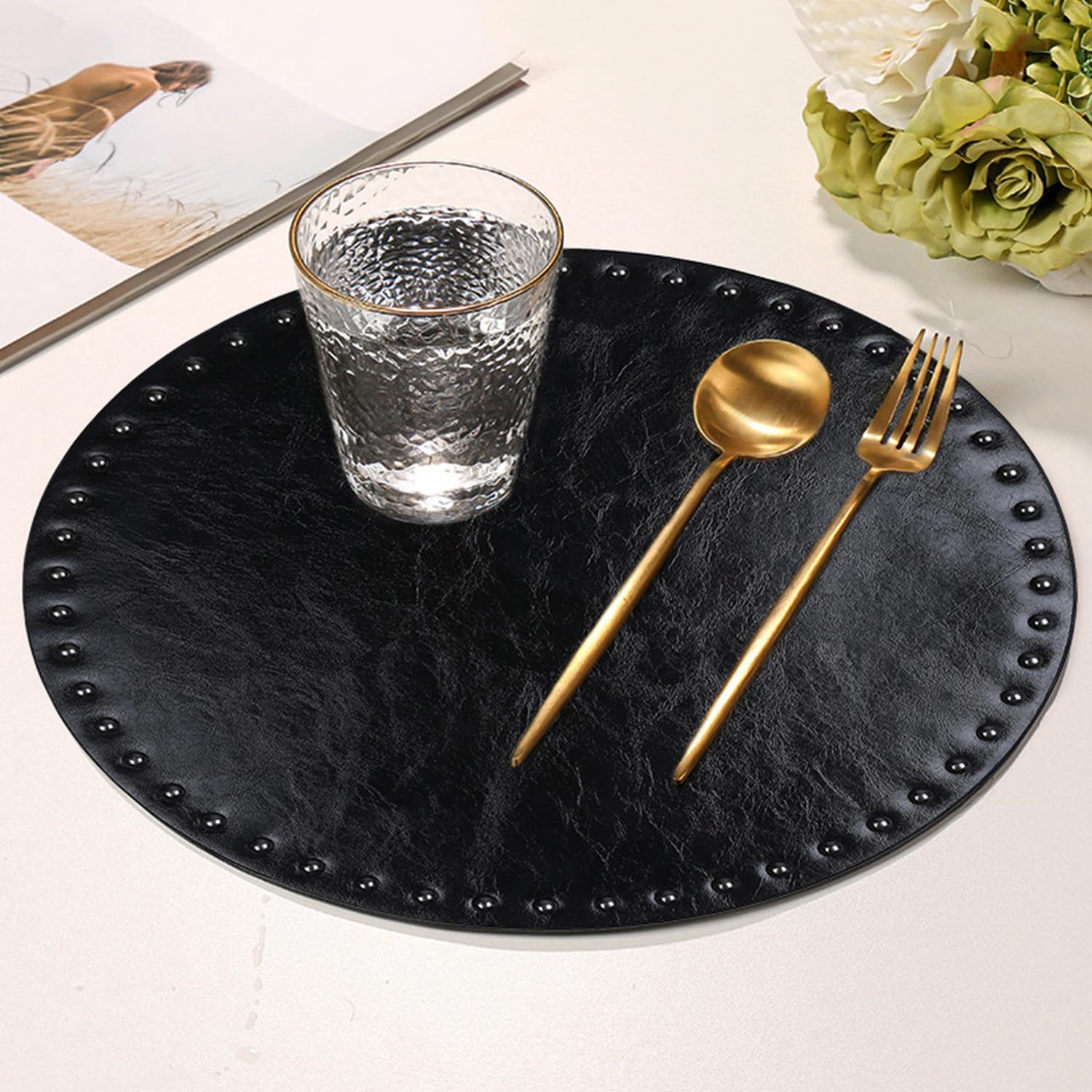 FAVE Faux Leather Placemats Round Placemats Set of 2 Heat