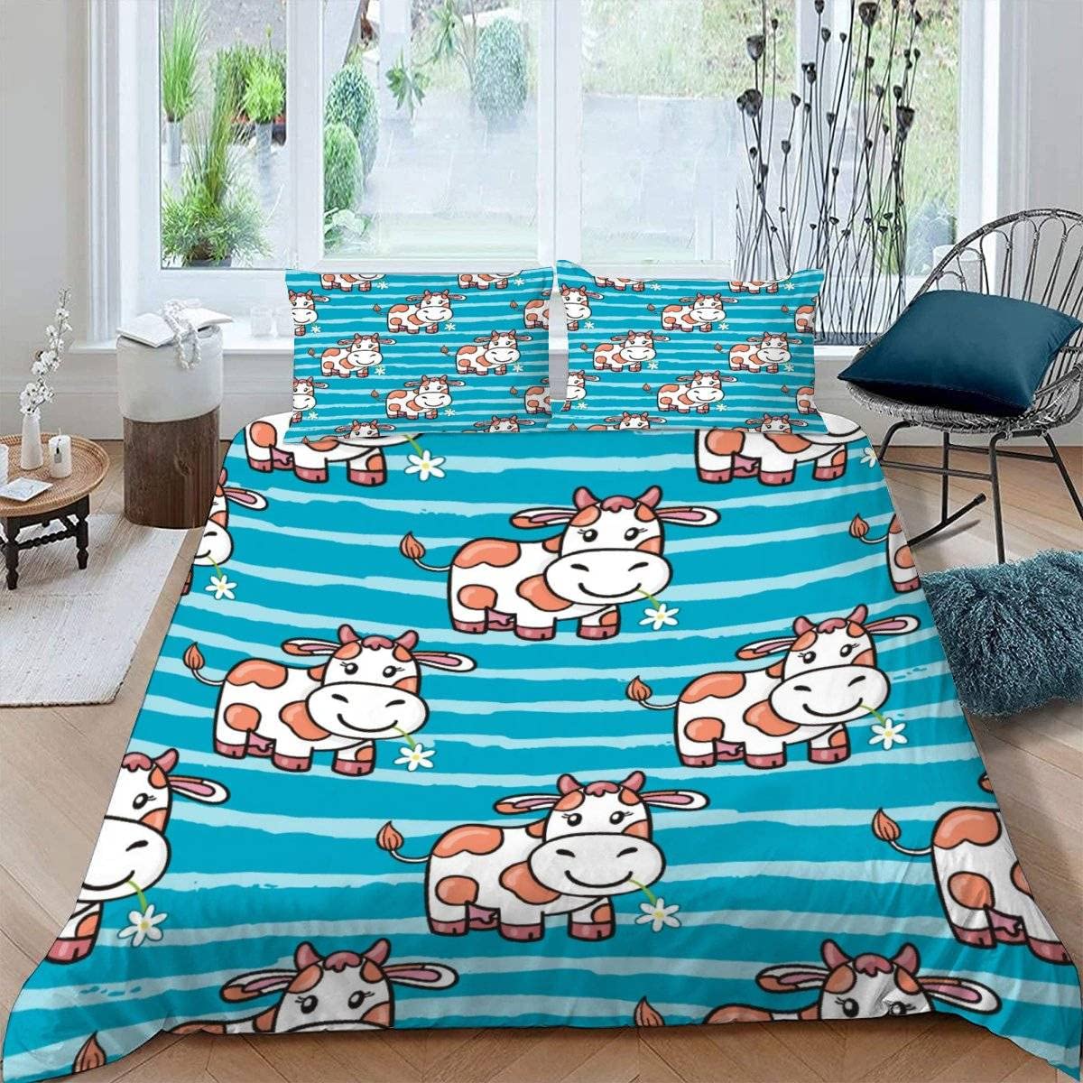 RFFLUX 3D Cows Double Bedding Duvet Cover Set 3 Pieces 200x200 Ultra Soft Microfiber Kawaii Animal Cow Comforter Cover with Zipper Easy Care Quilt Cover with 2 Pillowcase for Room Decor — image 1