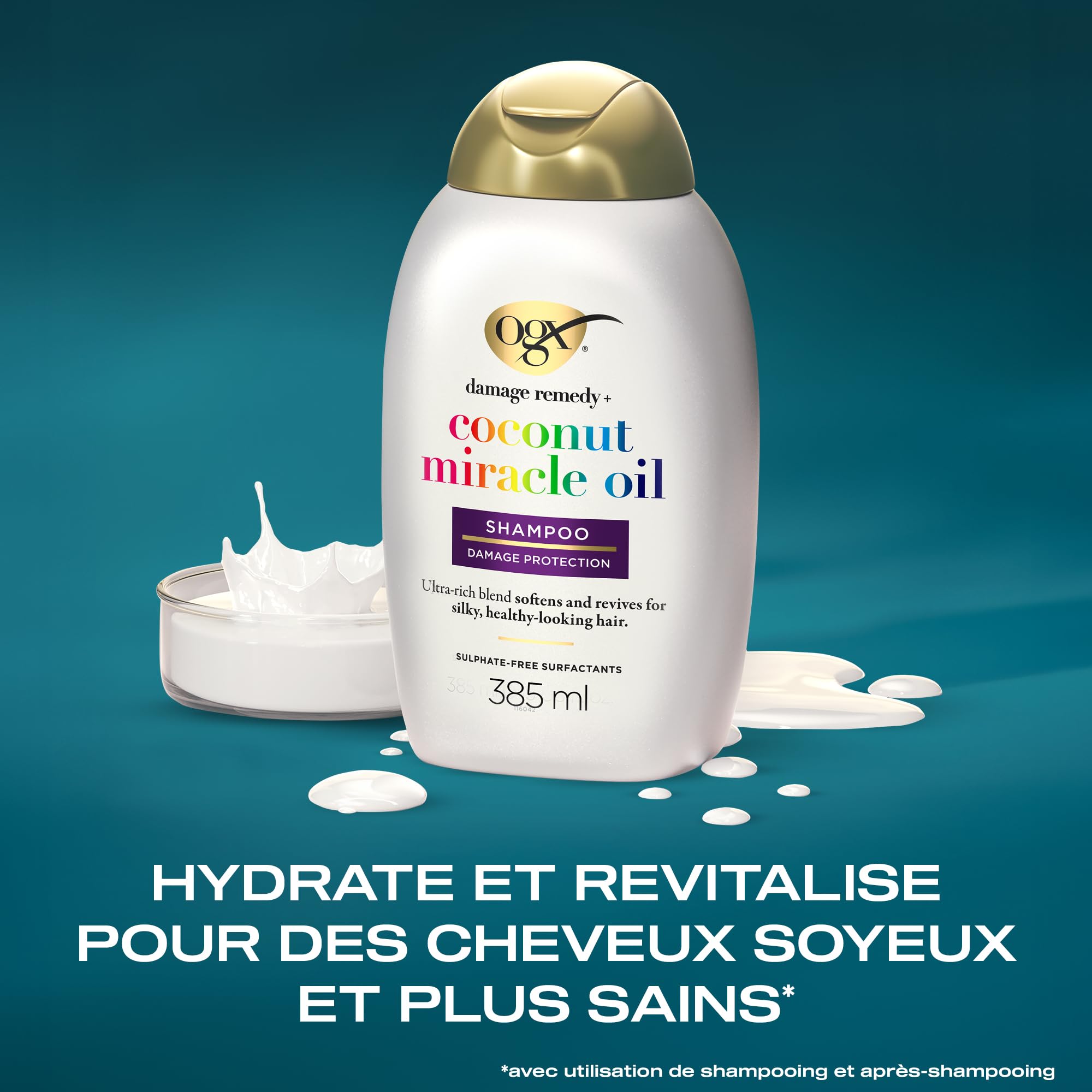 OGX | Shampooing Extra Strength Damage Remedy + Coconut Miracle Oil (flacon de 385 ml) – Shampoing réparateur au lait de coco – Soin pour cheveux secs et abîmés