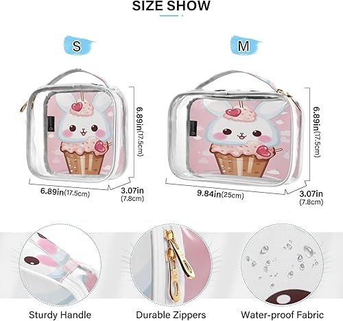 Miniatura 4 de Kawaii Milkshake Bunny Rabbit Clear Toiletry Bag for Traveling,2 Pack Makeup Cosmetic Bag with Zipper,Travel Bag for Toiletries,Travel Essentials