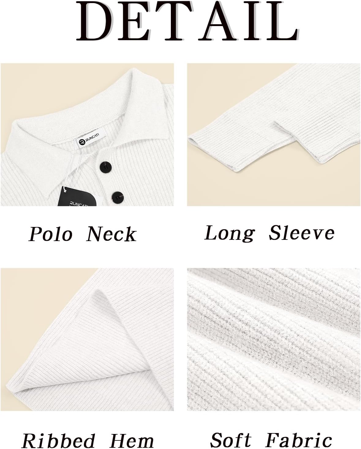 Runcati Mens Long Sleeve Polo Sweater Knit Polos V Neck Casual Dress Button Collared Pullover Sweaters - Image 5