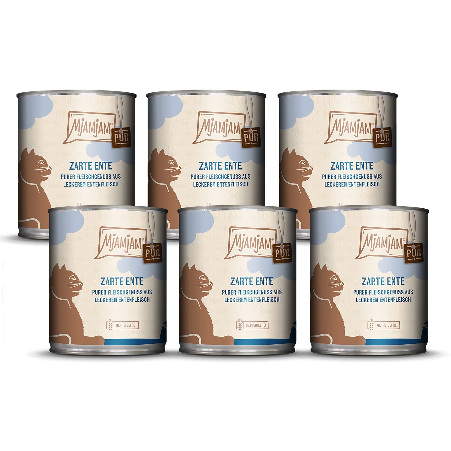 MjAMjAM - Pienso acuoso para Gatos - Suave Pato Puro - Sin Cereales - 6 x 800 g & Pienso acuoso para Gatos - Mix Pack I 2* Pollo, 2* Ternera, 2* Corazones - Sin Cereales 6 x 800 g