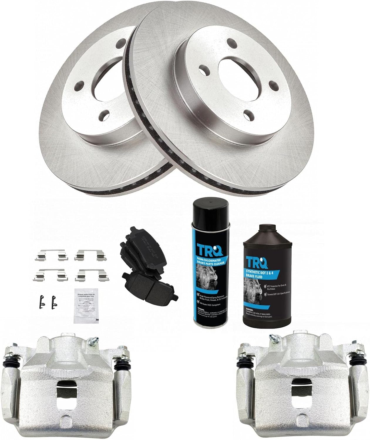 TRQ Front Brake Pad & Rotor Kit Brake Caliper Brake Chemical Kit Brake Pads Brake Rotor Ceramic Compatible with 2005-2010 Chevrolet Cobalt 2007-2009 Pontiac G5 2003-2007 Saturn Ion