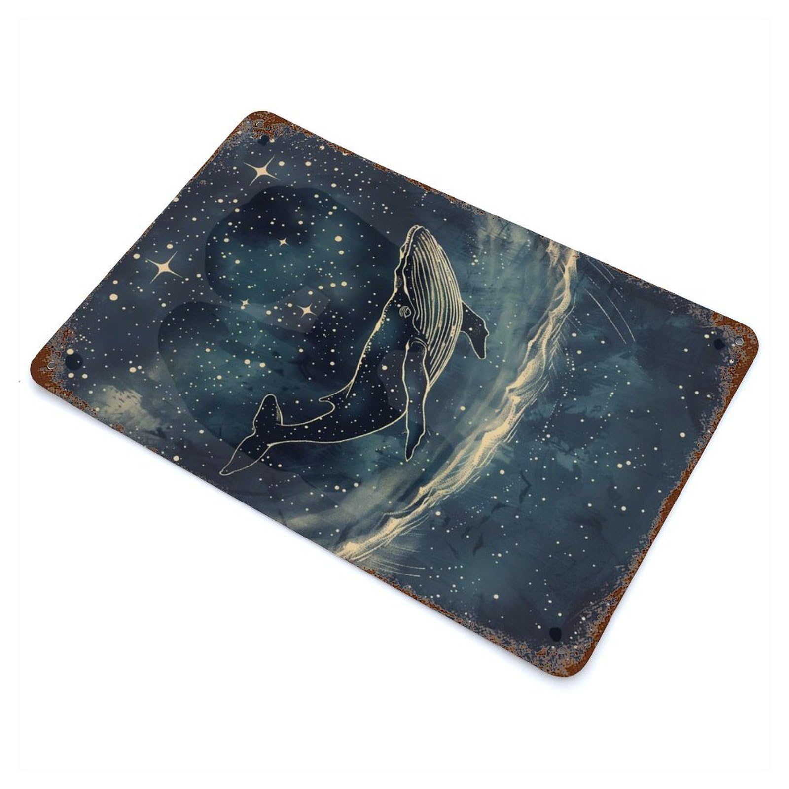 Cosmic Whale Shark Vintage Rust Metal Sign 11.8"x7.9", for Basement, Hobby Room And Garage Decor, Farmhouse Wall Decor