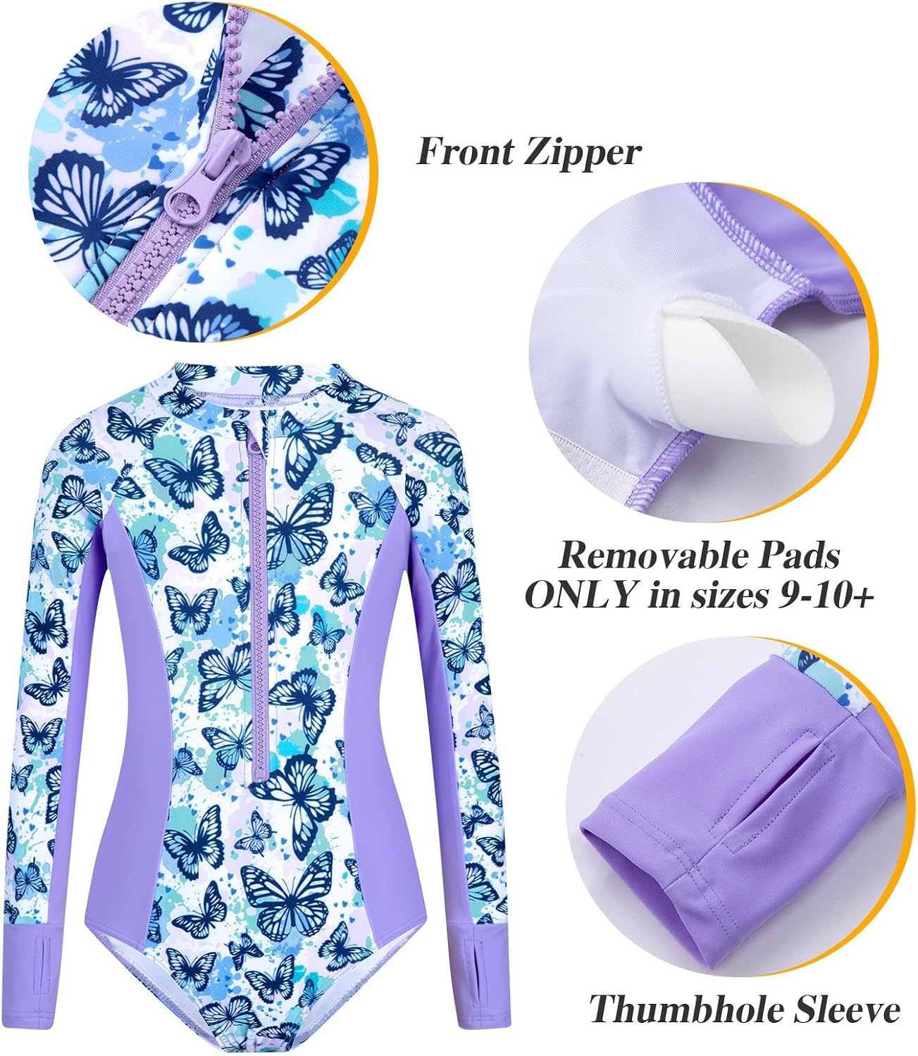Girls Rash Guard Swimsuit 2 Piece Long Sleeve One Piece Bathing Suits with Swim Shorts Kids UPF 50+ Swimwear Sets 6-14 Years