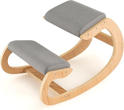 Miniatura 9 de Giantex Silla ergonómica arrodillada, silla de postura para escritorio con cojín, marco de madera maciza, carga máxima de 330 libras, cómoda silla