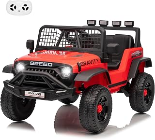 12V Kids Ride On Truck Car w/Parent Remote Control, 3 Speeds, Emergency Braking, LED Lights, Music & Horn, Kids Electric Vehicles for Boy Girl Gift, Red